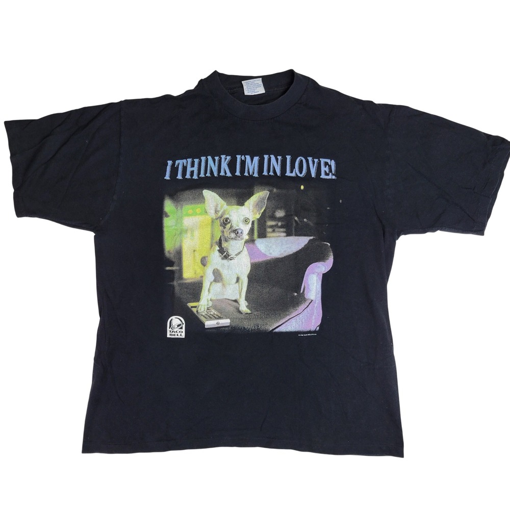 Vintage 1998 Taco Bell Chihuahua I Think Im In Love T-Shirt XL All Sport USA